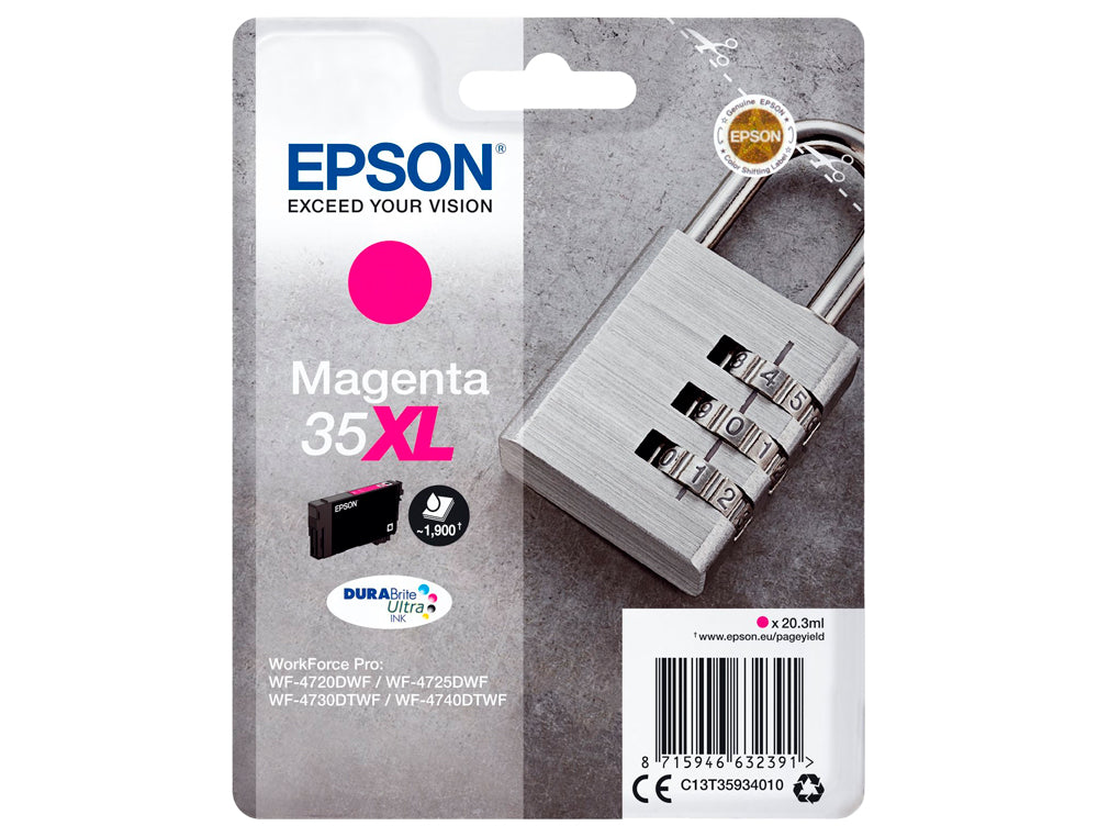 Cartouche d'encre de Marque Epson T3593 Magenta (35XL) Durabrite Ultra (20.3ml - 1 900 pages) (Serie cadenas)