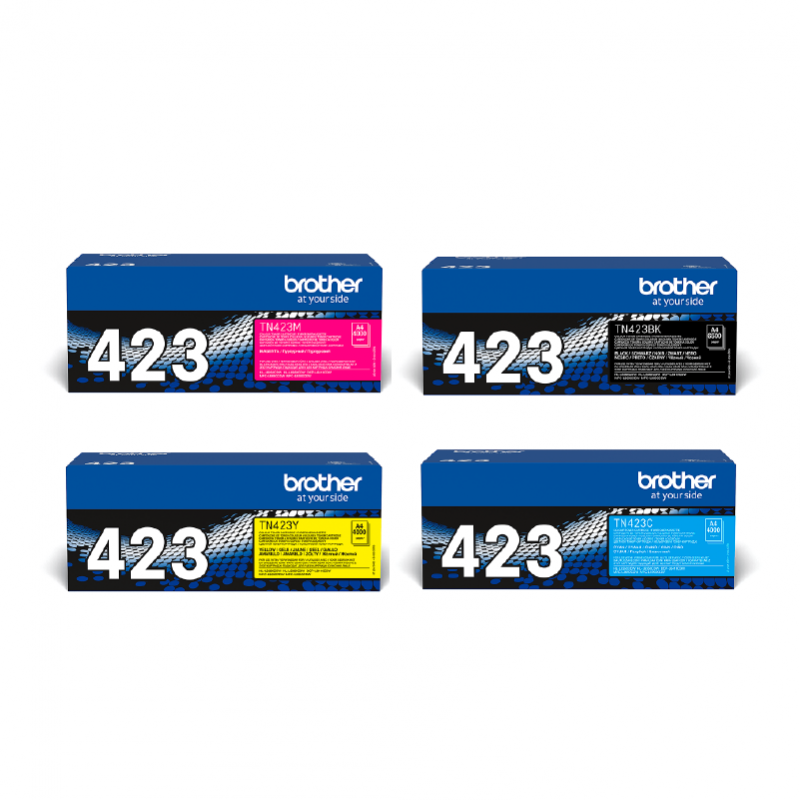 LOT de 4 Cartouches de Cartouche Laser de Marque BROTHER TN423BKCMY (1 Noir + 1 Cyan + 1 Magenta + 1 Jaune) (6 500 pages + 3 x 4 000 pages)
