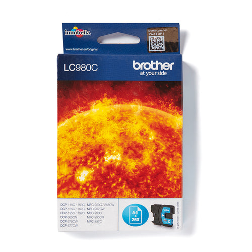 Cartouche Jet d'encre de marque Brother LC980C CYAN (260 pages) pour imprimante Brother MFC J715