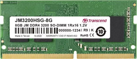 Barrette mémoire SODIMM 8Go ,DDR4 Transcend JetRam 3200Mhz (Vert)