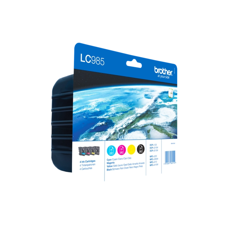 LOT 4 Cartouches Jet d'encre de marque BROTHER LC985BKCMY Couleurs (3x 260 pages + 300 pages) pour imprimante Brother MFC J315