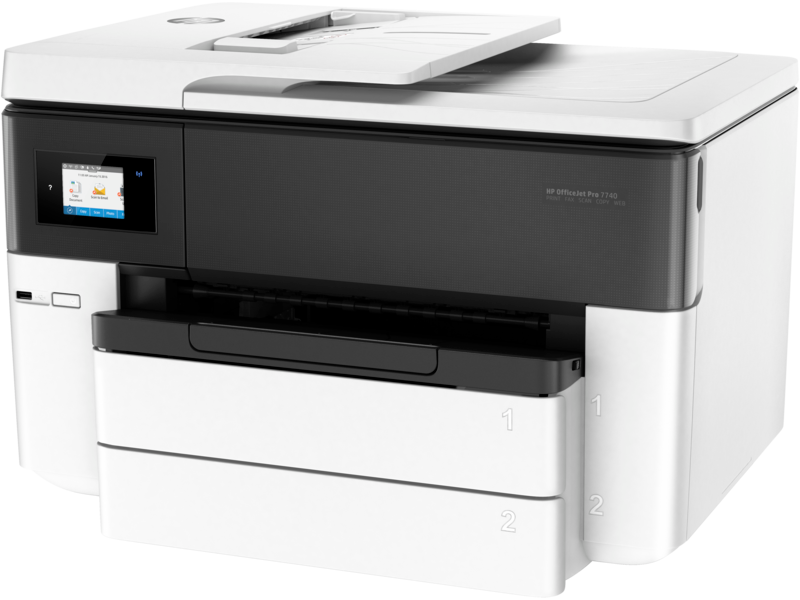 Imprimante multifonctions OfficeJet pro 7740 - couleur - jet d'encre - A3/Ledger (297 x 432 mm) (original) - A3 (support) - jusqu'a 18 ppm (copie) - jusqu'a 22 ppm (impression) - 250 feuilles - 33.6 Kbits/s - USB 2.0, LAN, Wi-Fi(n), hàƒà´te USB