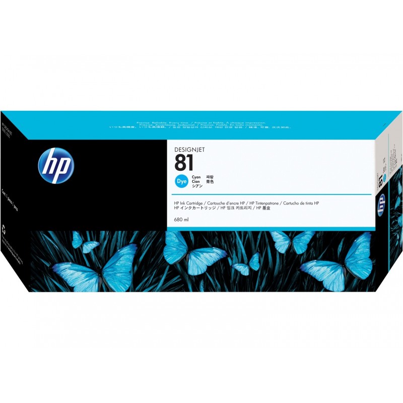 Cartouche Jet d'encre de Marque HP81 C4931AE Cyan (680ml/1400pages)