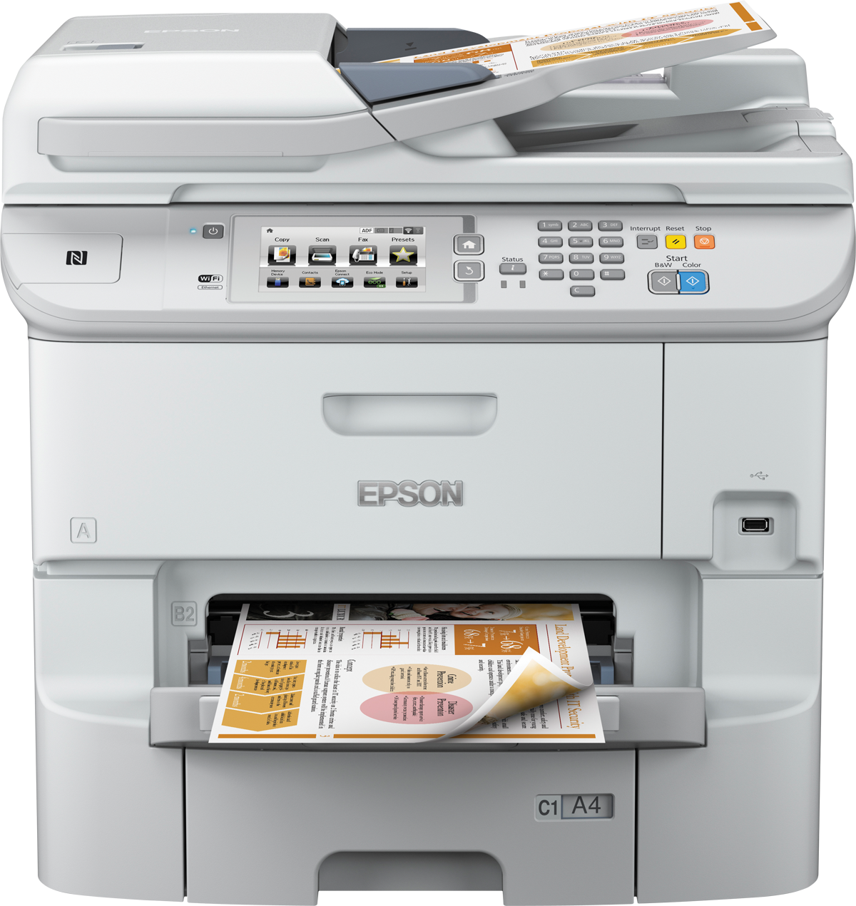 Fax-photocopieur-imprimante-scanner- multifonction couleur Haute capacitécouleur - jet d'encre - A4 (210 x 297 mm) USB 2.0, LAN Gigabit, Wi-Fi (n), hàƒà´te USB, NFC