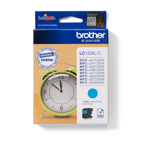 Cartouche Jet d'encre de marque BROTHER LC125XLC CYAN Haute capacité (1200 pages) pour imprimante Brother MFC J4510