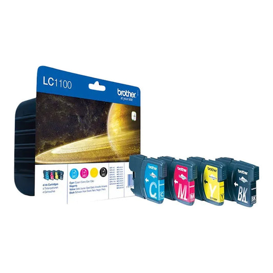 LOT de 4 Cartouches Jet d'encre de marque BROTHER LC1100BKCMY (1 NOIR + 1 CYAN + 1 MAGENTA + 1 Jaune) 3150 copies pour imprimante Brother MFC 5490
