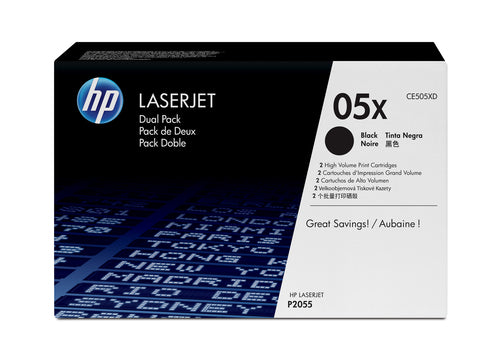 Lot de 2 Cartouche Laser de Marque HP CE505XD Noir Haute Capacité (2x 6500 copies)