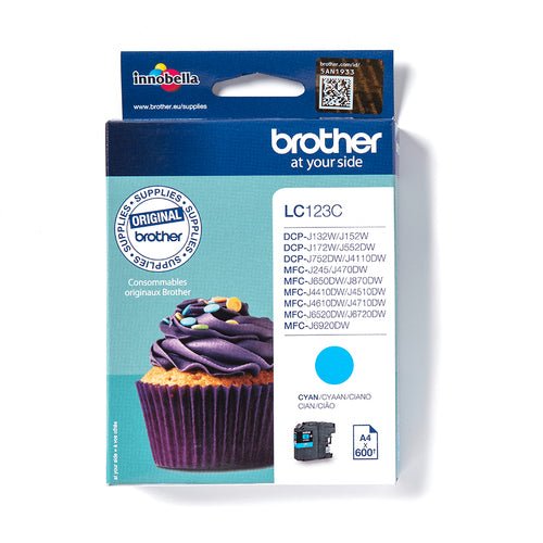 Cartouche Jet d'encre de marque BROTHER LC123C CYAN (600 pages) pour imprimante Brother MFC J6920