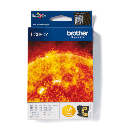 Cartouche Jet d'encre de marque Brother LC980Y YELLOW (260 pages) pour imprimante Brother MFC J715