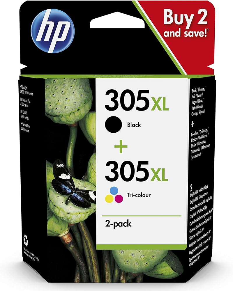 Pack de 2 Cartouches jet d'encre de Marque HP 6ZAE94AE (1 Noire + 1 couleur) (HP305XL) Haute Capacité (4ml  240 pages / 5ml  200 pages )