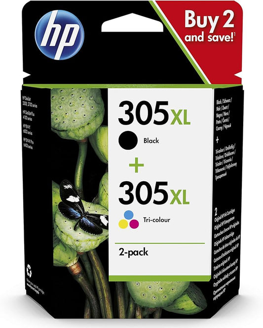 Pack de 2 Cartouches jet d'encre de Marque HP 6ZAE94AE (1 Noire + 1 couleur) (HP305XL) Haute Capacité (4ml  240 pages / 5ml  200 pages )