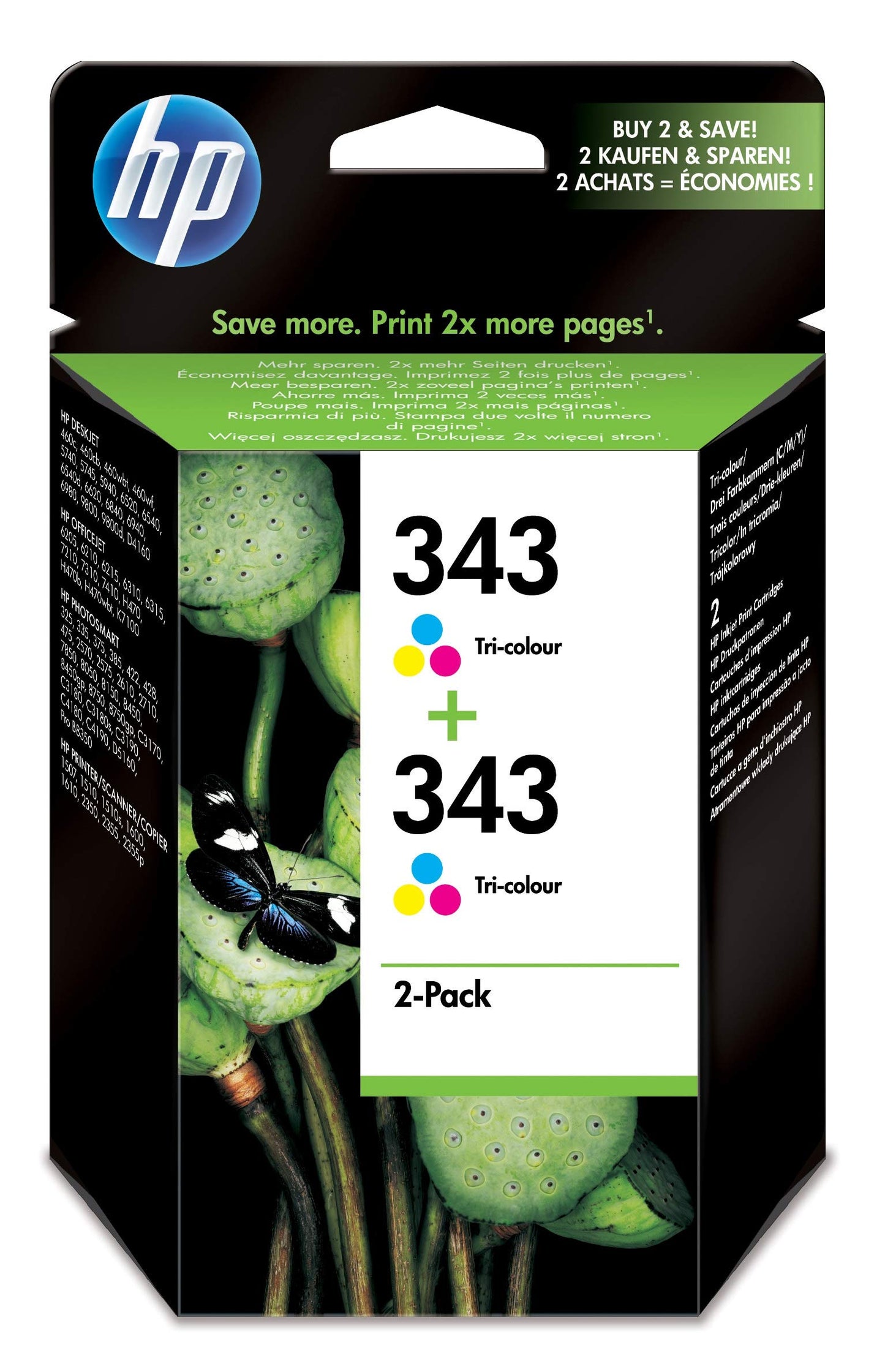 MultiPack de 2 Cartouches Jet d'encre de Marque HP CB332 N°343 Couleur (Cyan, Magenta, Yellow) (2x14ml)