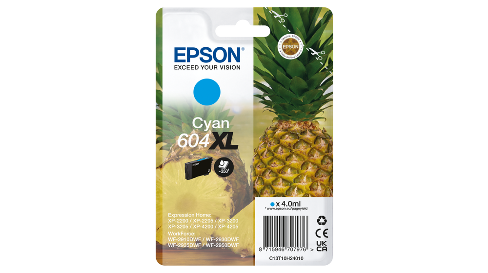 Cartouche d'encre de Marque Epson 604XL Série Ananas (C13T10H24)  - Cyan- Format XL-(350pages)