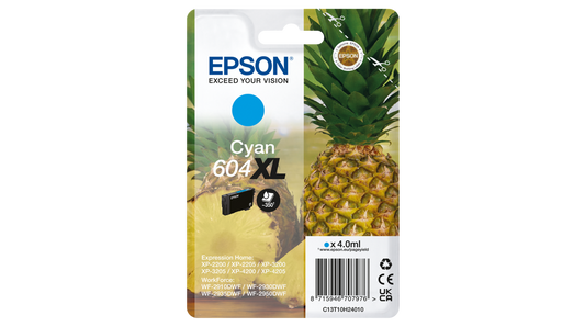 Cartouche d'encre de Marque Epson 604XL Série Ananas (C13T10H24)  - Cyan- Format XL-(350pages)
