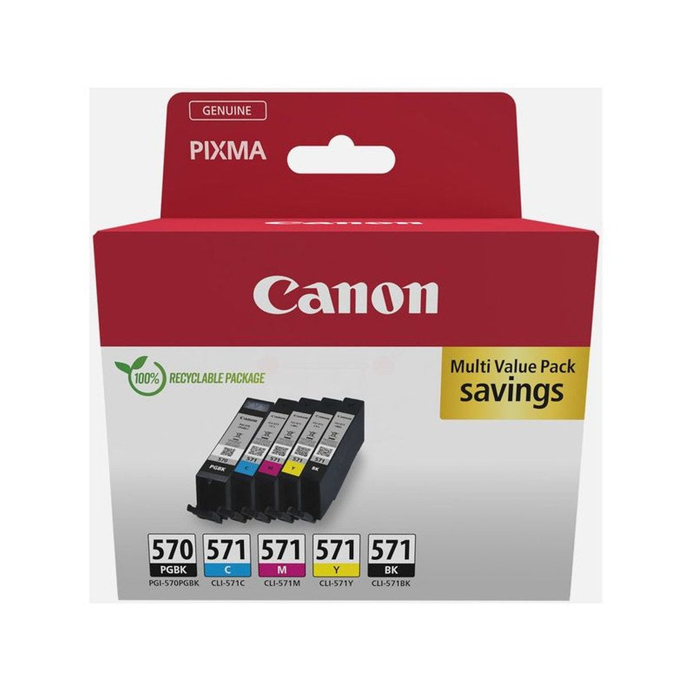 Cartouches d'origines Canon 0372C004 / PGI-570 CLI-571 - multipack 5 couleurs : noire, cyan, magenta, jaune