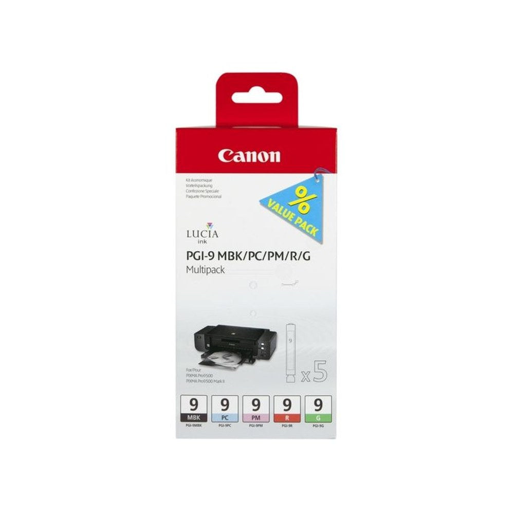 Cartouches d'origines Canon 1033B013 / PGI-9 - multipack 5 couleurs : noire, cyan photo, rouge, verte