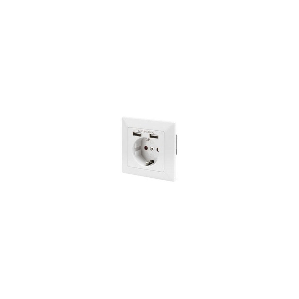 DIGITUS Unterputz-Steckdose, weiß, mit 2x USB-Port, weiß
