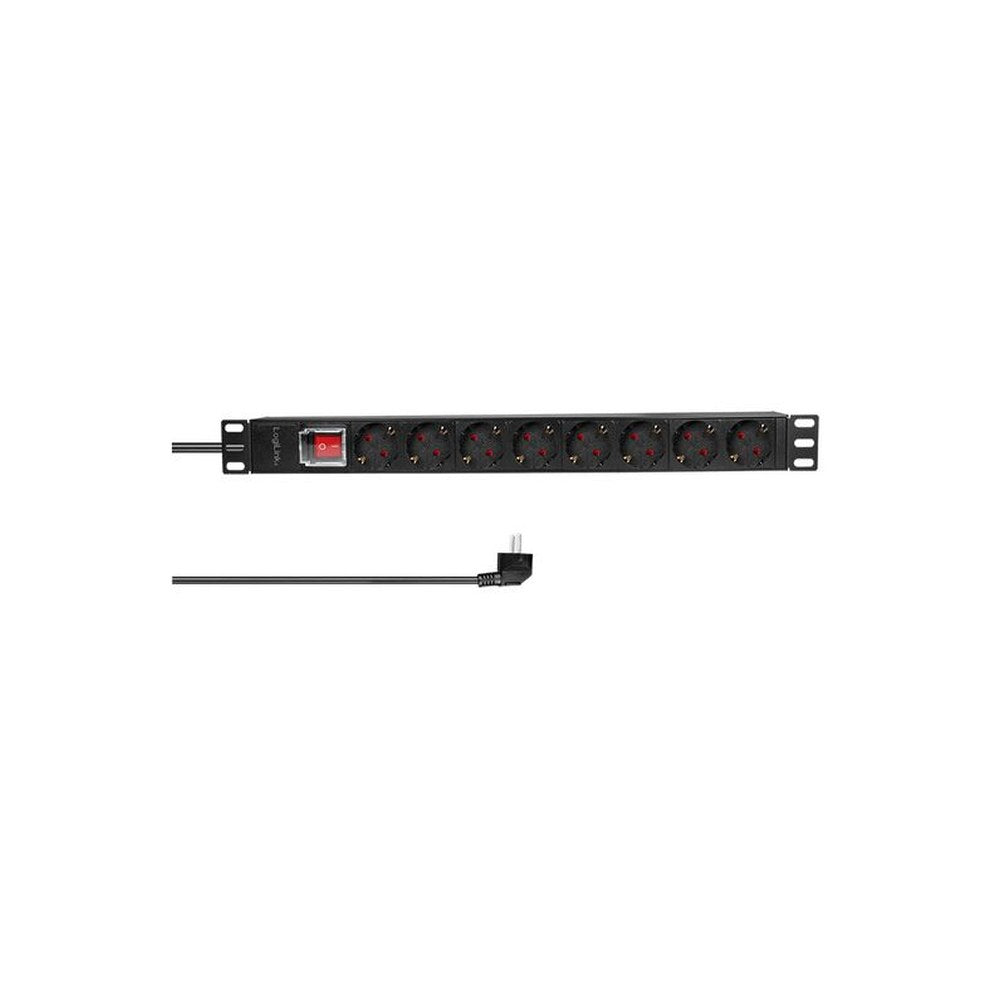 LogiLink 19" Steckdosenleiste, 8-fach, mit Schalter, schwarz