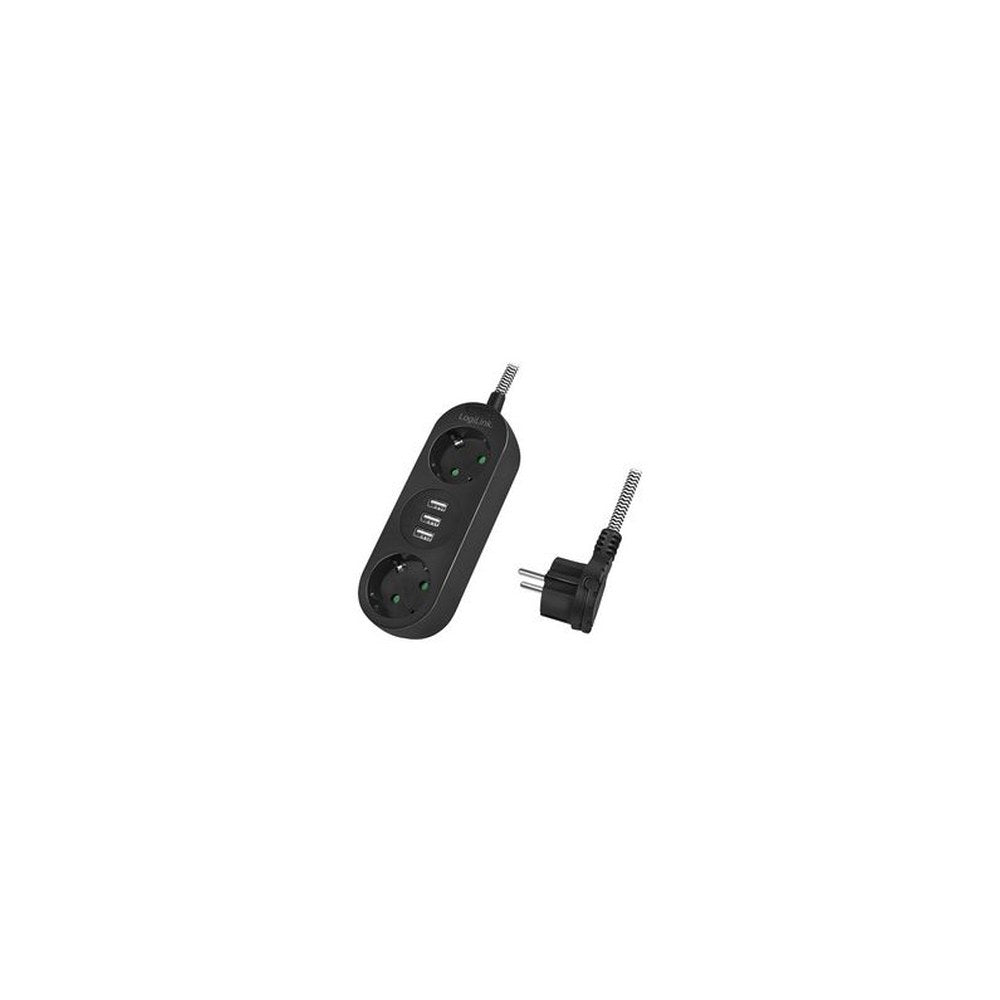 LogiLink Steckdosenleiste, 2-fach + 3x USB, schwarz