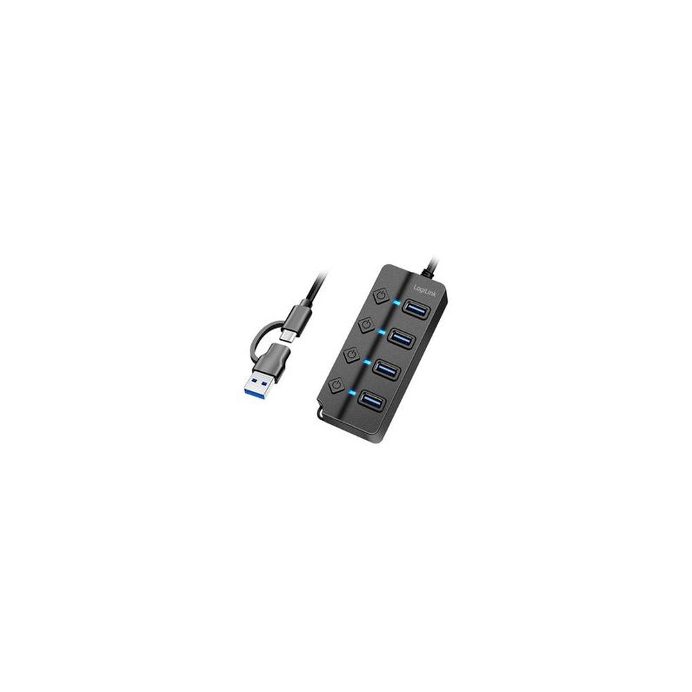 LogiLink Hub USB 3.2, 4 ports, avec interrupteurs, noir