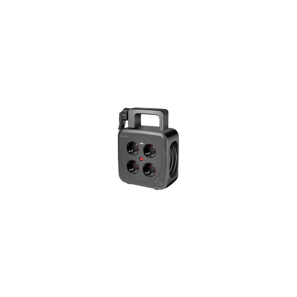 LogiLink Kabeltrommel, 4-fach + 2x USB, Kabel: 5 m, schwarz