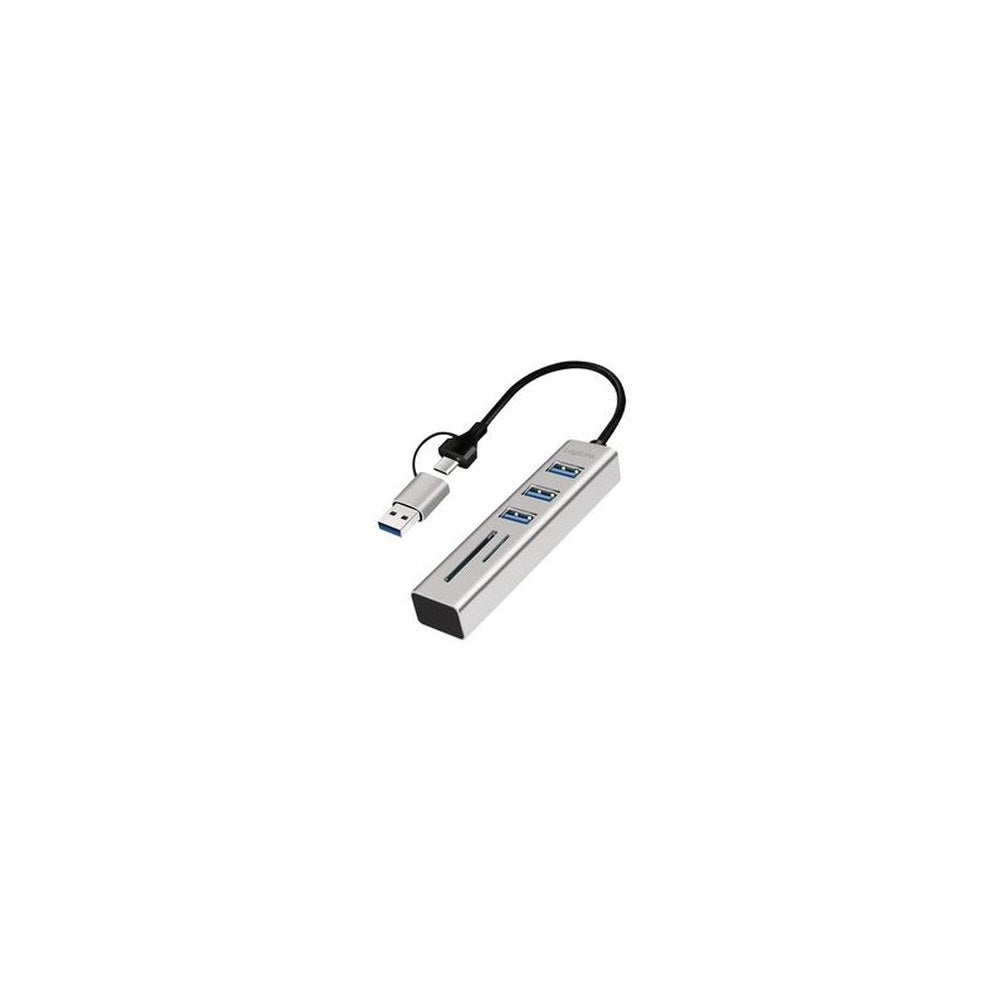 LogiLink Hub USB 3.0 avec lecteur de carte, 3 ports, argent