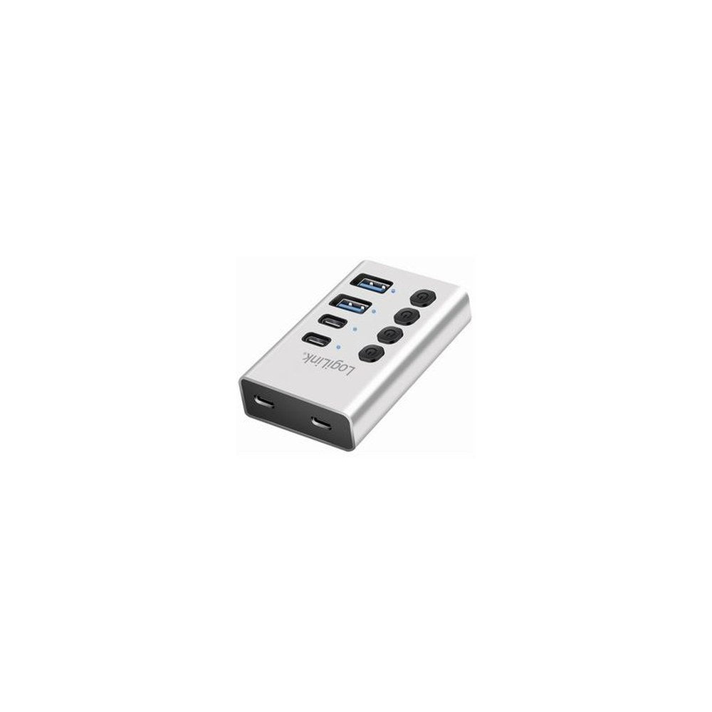LogiLink Hub USB 3.2, 4 ports, interrupteurs on/off, argent