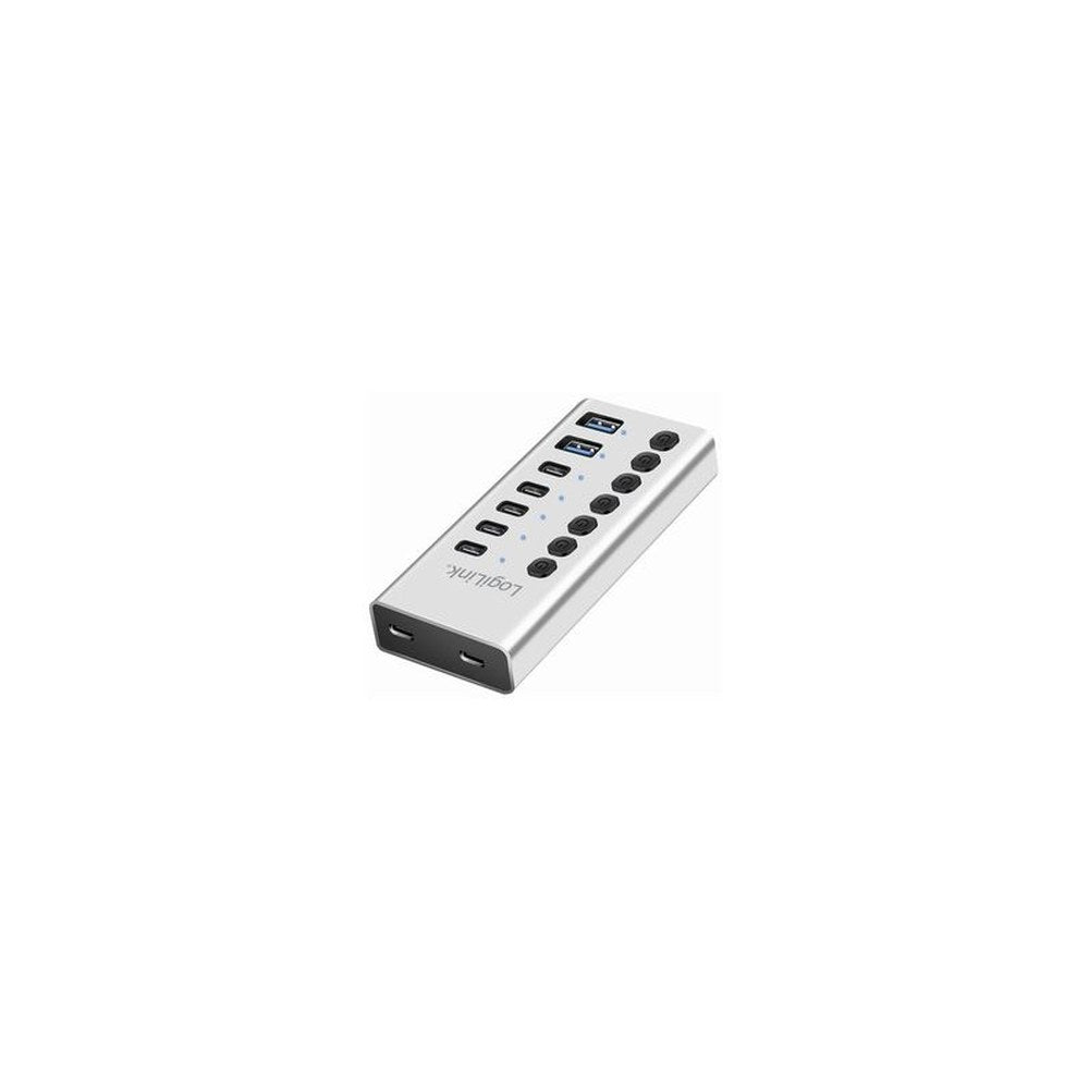 LogiLink Hub USB 3.2, 7 ports, interrupteurs on/off, argent