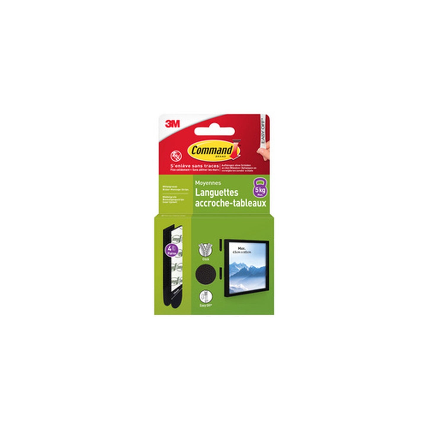 3M Command Languettes accroche-tableaux, taille: M, noir