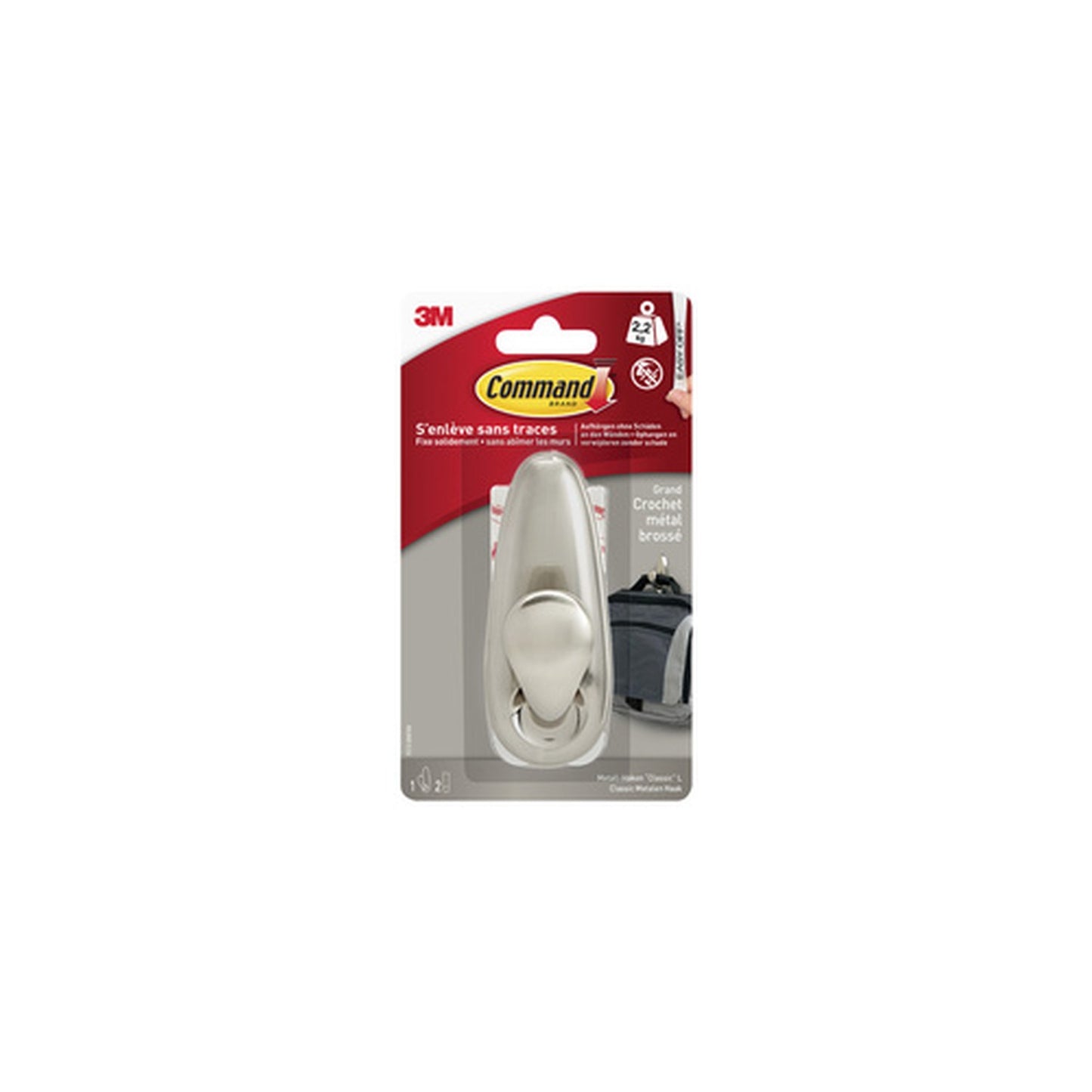 3M Command Crochet en métal "Classic", taille L, argent