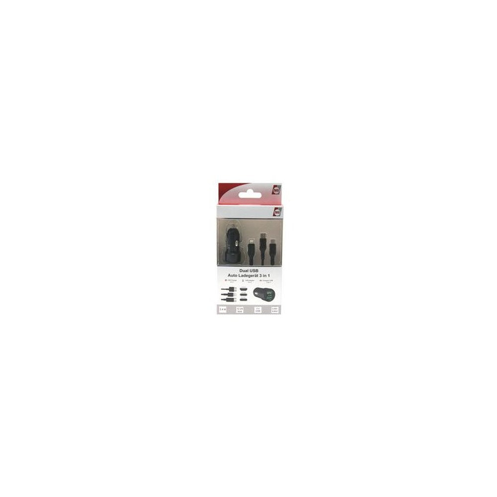 IWH Chargeur USB pour voiture "3EN1", 12/24 V, noir