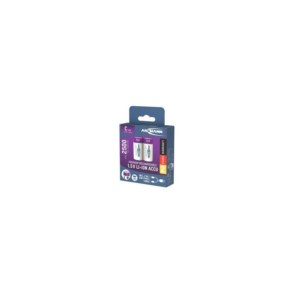 ANSMANN Piles Li-Ion baby C avec prise USB-C femelle