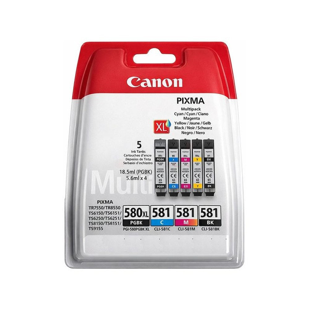 Cartouches d'origines Canon 2024C007 / PGI-580XL CLI-581 - multipack 5 couleurs : noire, cyan, magenta, jaune