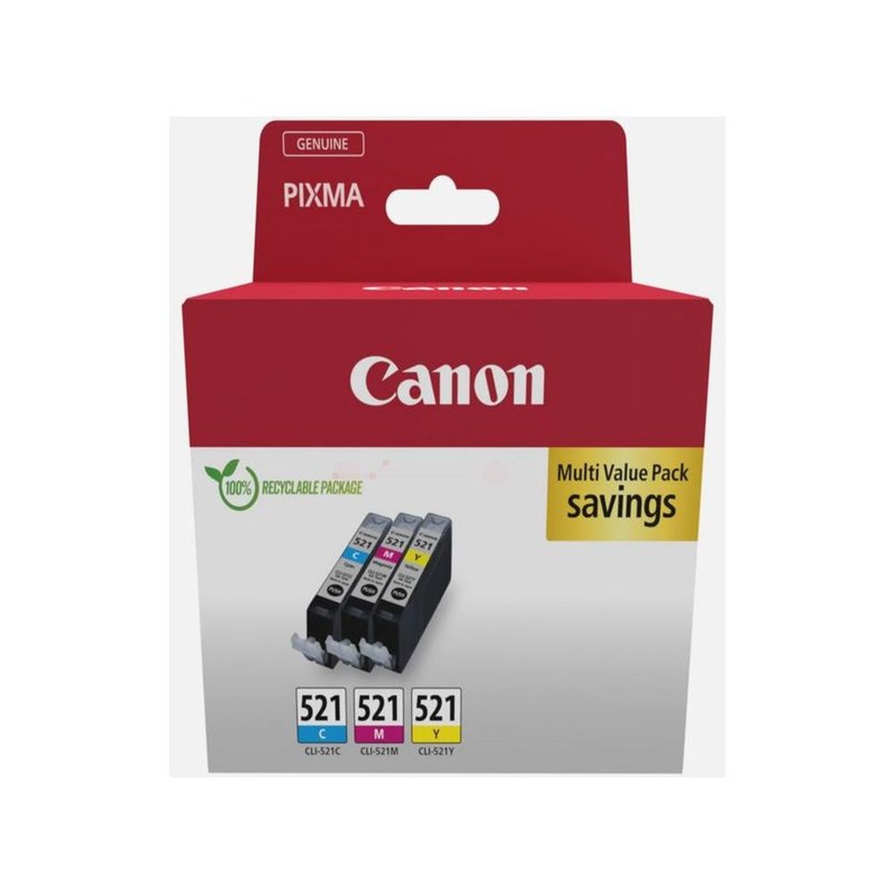 Cartouches d'origines Canon 2934B010 / CLI-521 - multipack 3 couleurs : cyan, magenta, jaune