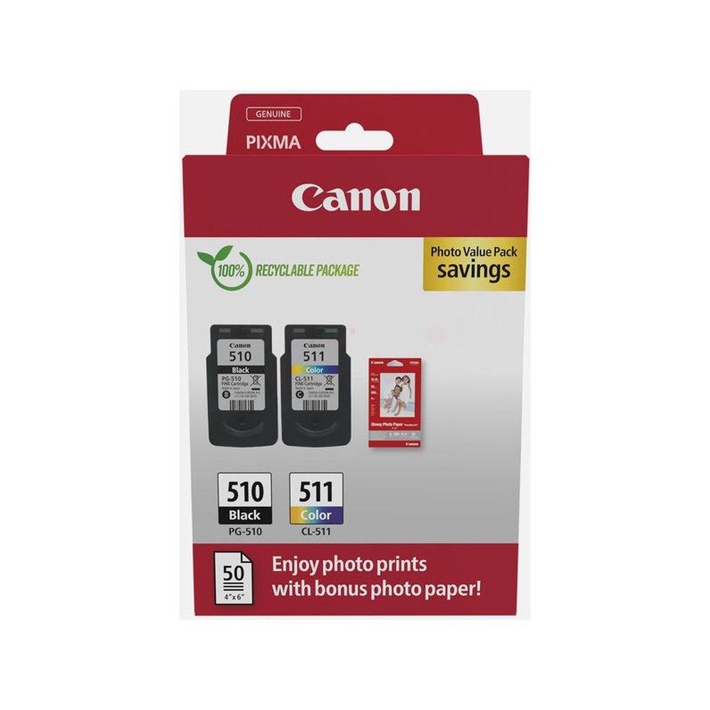 Cartouches d'origines Canon 2970B018 / PG-510+CL-511 - multipack 2 couleurs : noire, multicouleur
