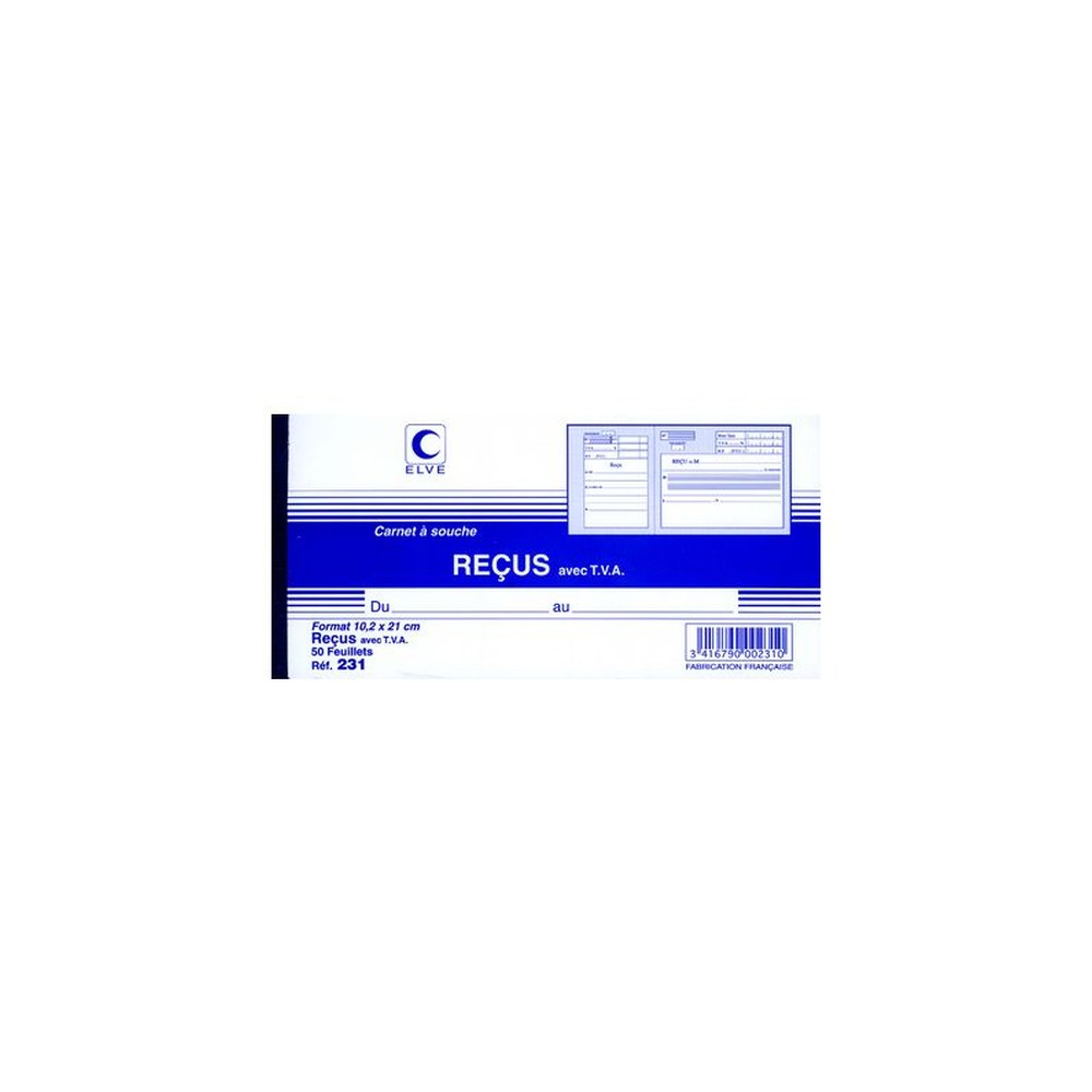 ELVE Carnet à souche "Reçu avec TVA", 96 x 210 mm