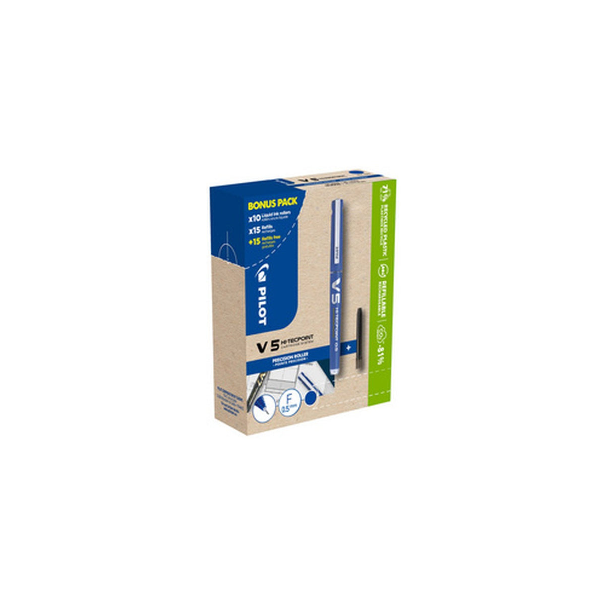 PILOT Stylo roller V5 HI-TECPOINT, BONUS PACK, bleu