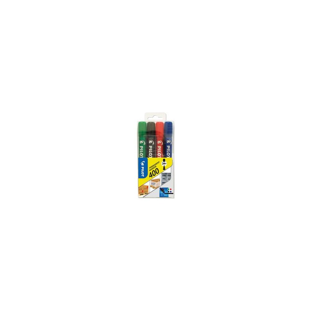 PILOT Marqueur permanent 400, pointe biseauté, étui de 4