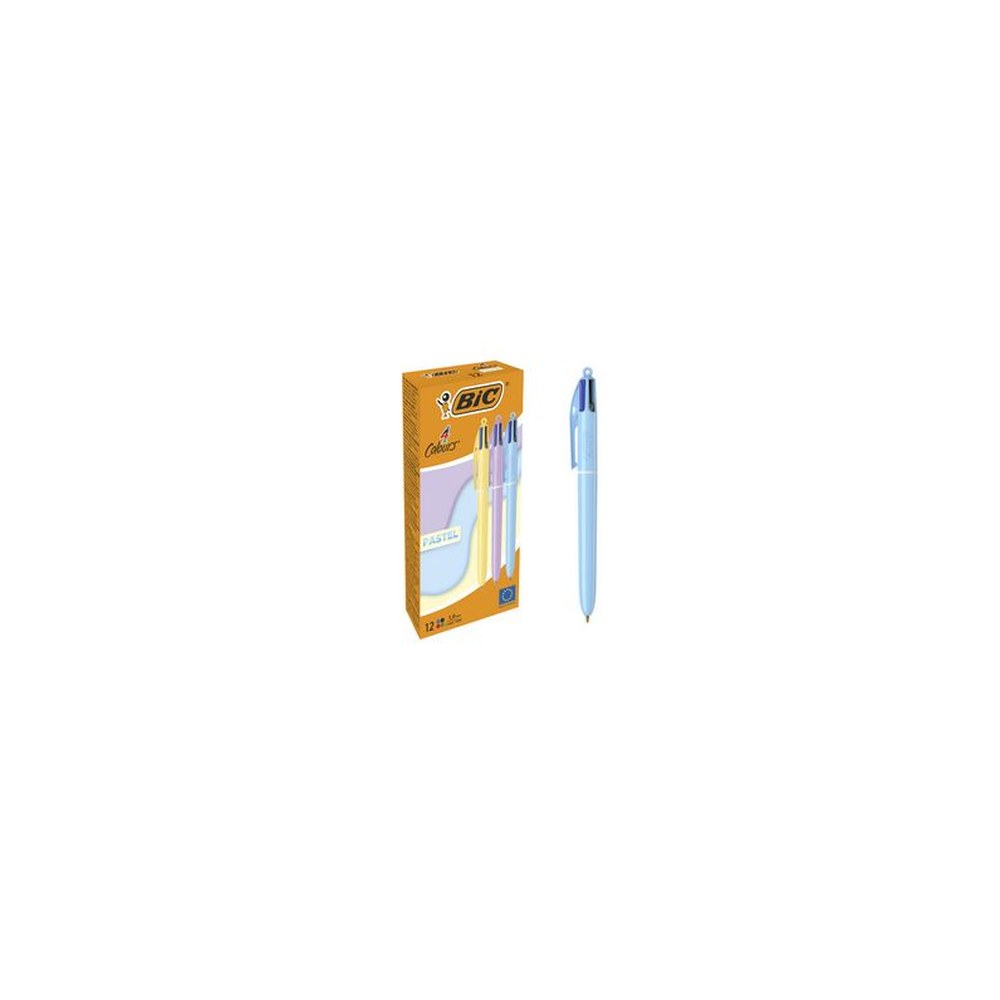 BIC Stylo à bille rétractable 4 Colours PASTEL, carton de 12