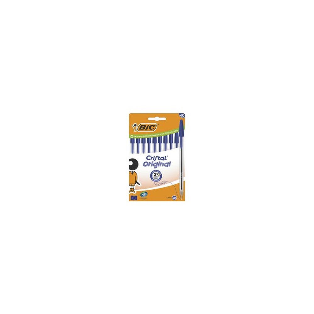BIC Stylo à bille Cristal Original, boîte carton de 10, bleu