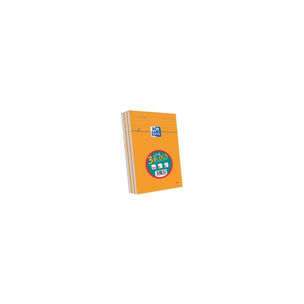 Oxford Bloc-notes, A5, quadrillé, 80 feuilles, lot de 3
