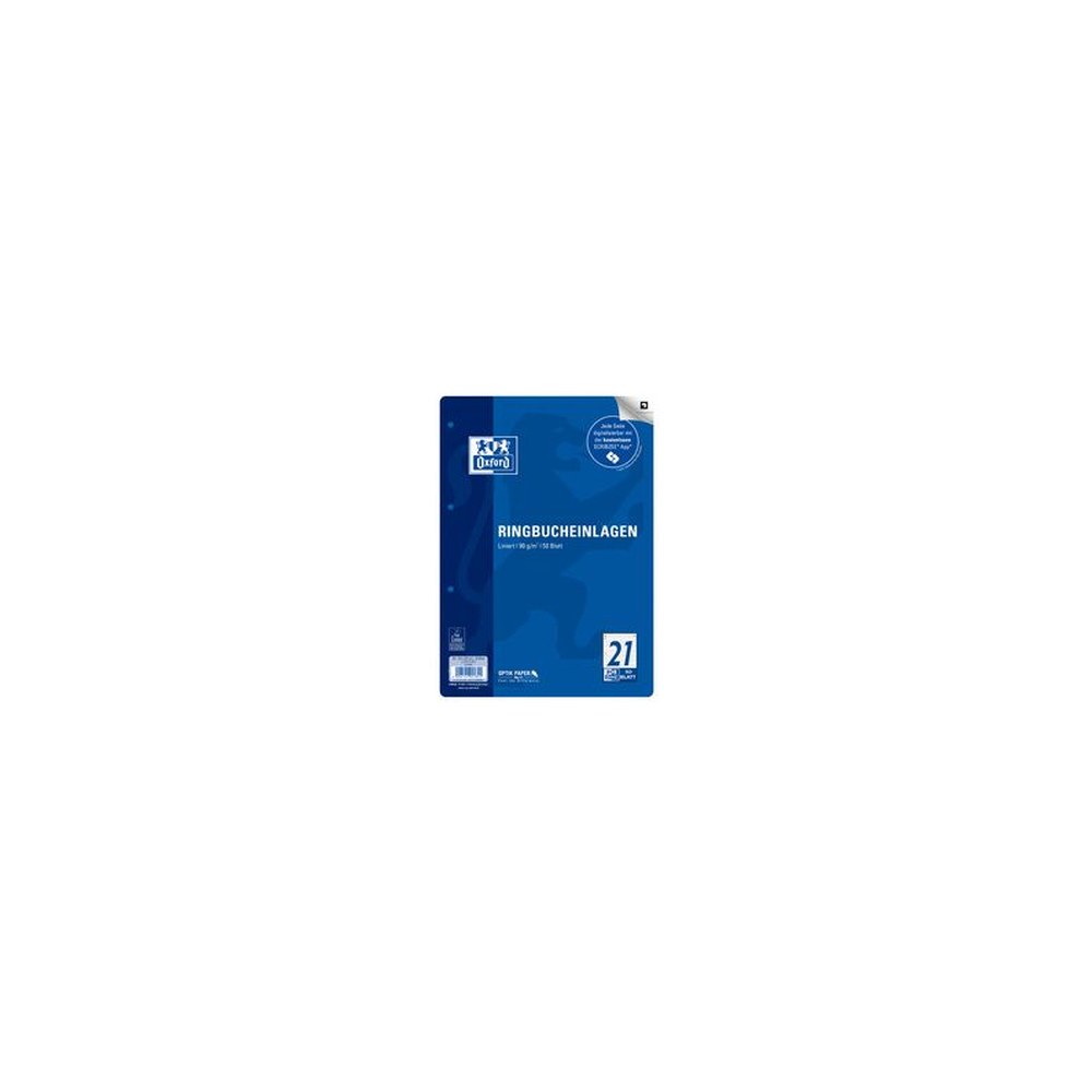 Oxford Feuillets pour classeur, A4, ligné, 100 feuilles