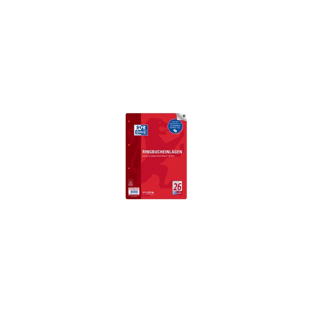 Oxford Feuillets pour classeur, A4, quadrillé, 100 feuilles