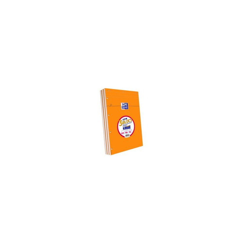 Oxford Bloc-notes, A4, quadrillé, perforé 4 trous, lot de 3