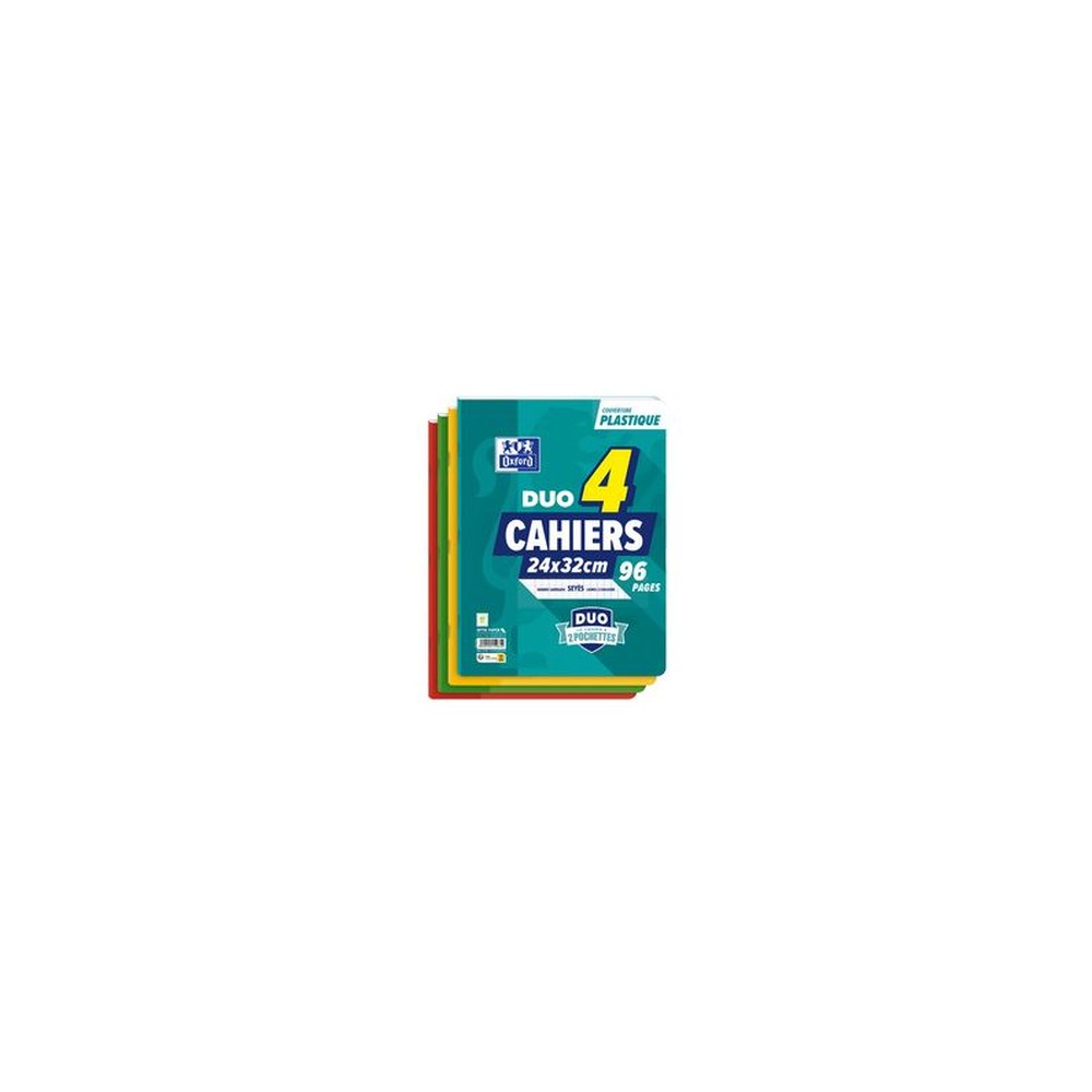 Oxford Cahier à pochettes DUO, 240 x 320 mm, seyès,pack de 4