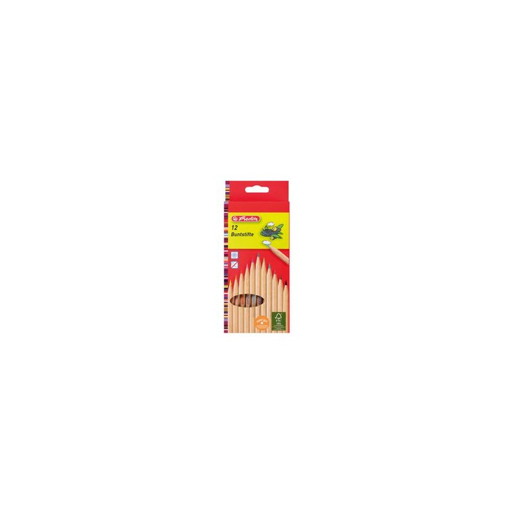 herlitz Crayons de couleur, étui de 12, bois naturel