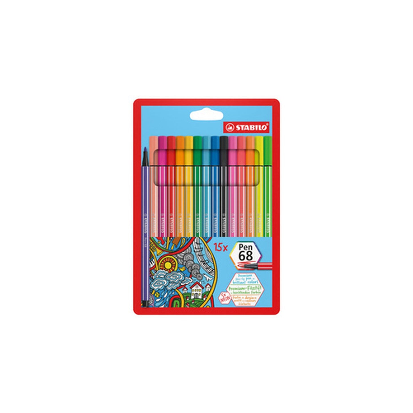 STABILO Feutre Pen 68, étui en carton de 15