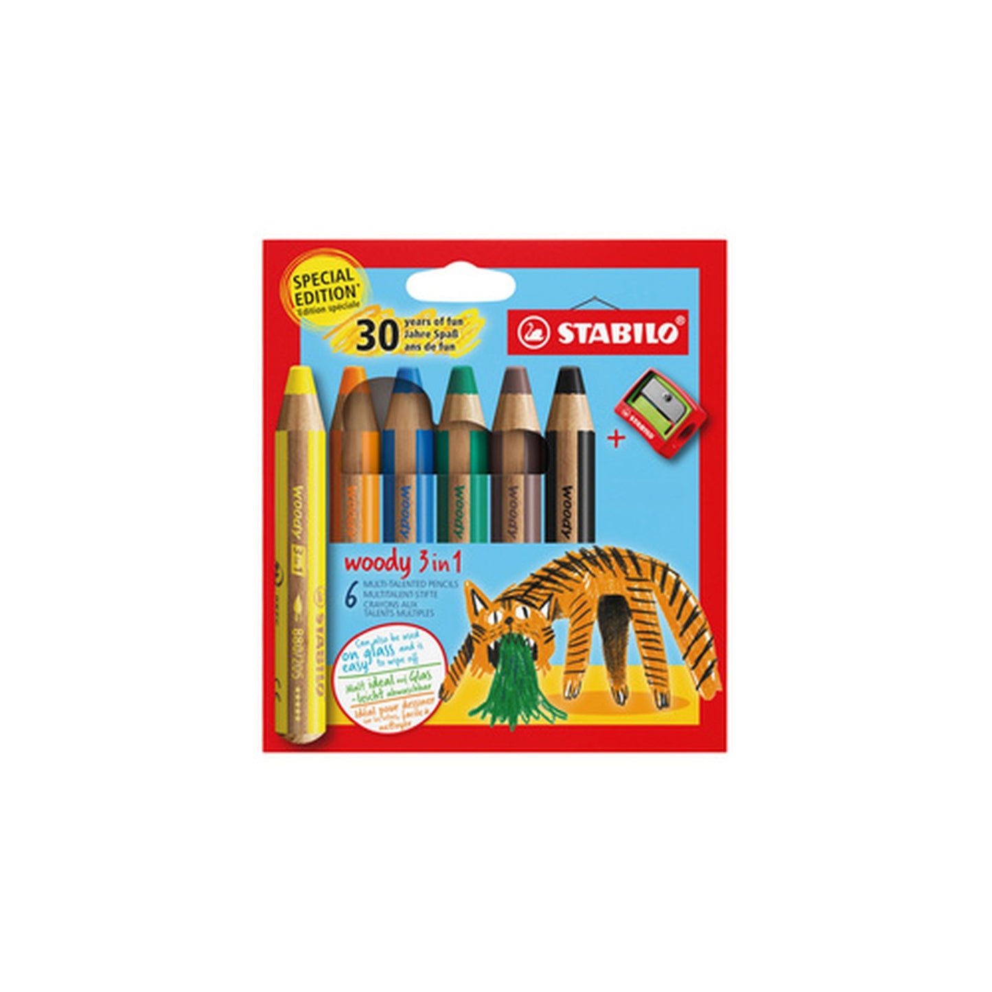 STABILO Crayon multi-talents woody 3 en 1, étui de 6 Tigre