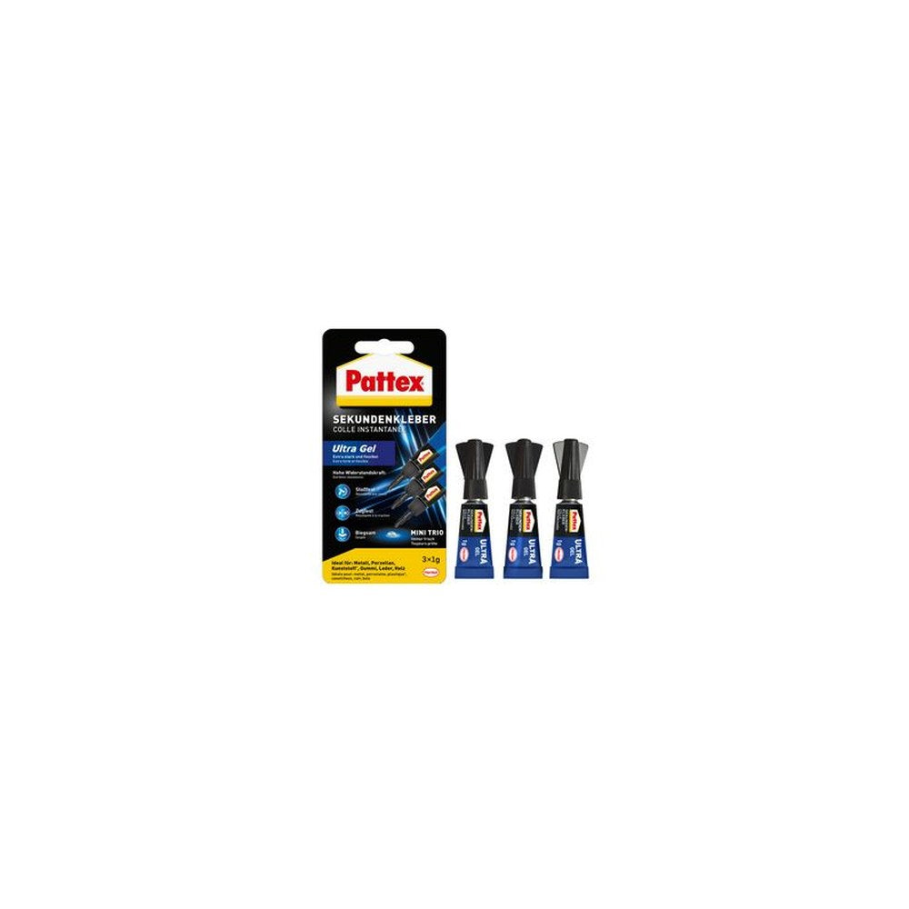 Pattex Colle instantanée Ultra Gel MINI Trio, 3 tube de 1 g