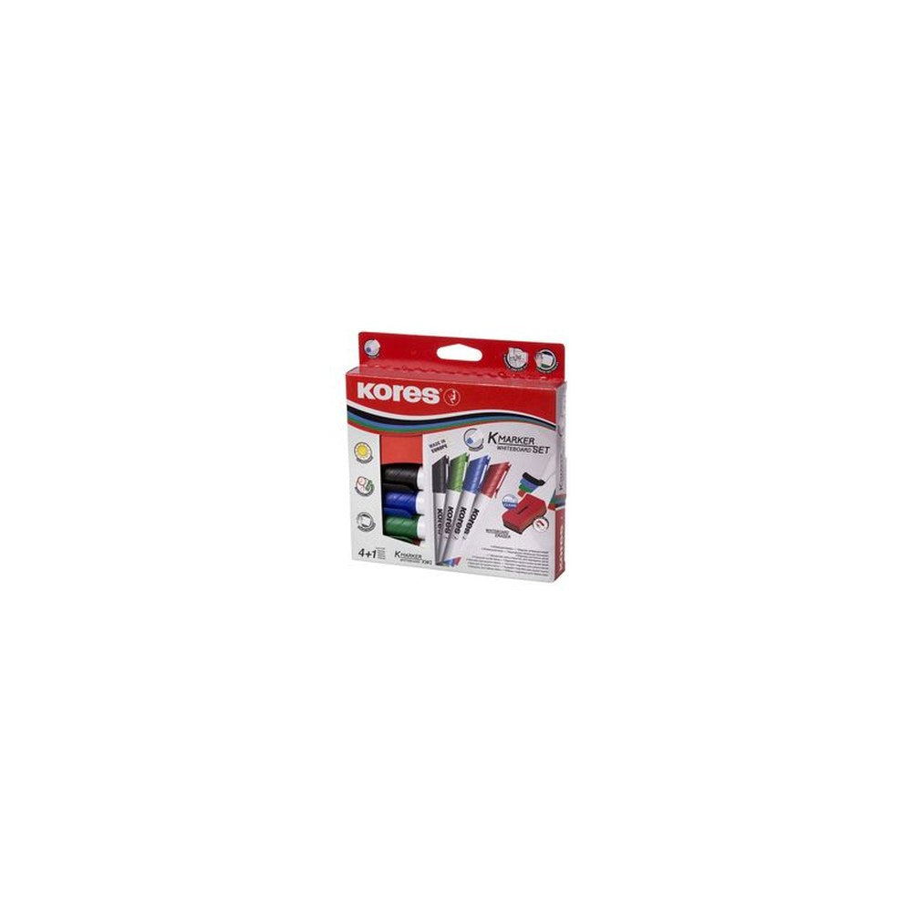 Kores kit de marqueurs pour tableau blanc, 4 marqueurs +